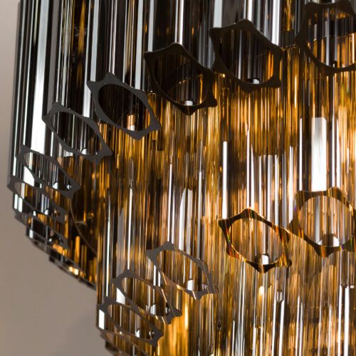 smoked grey black tiered chandelier in style of Murano glass