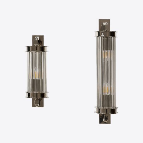 wall light with small clear glass rods and nickel finish