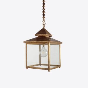 Tilehouse Studio - Country Manor House 24 square hanging lantern in brass with clear glass - ideal for hallways, covered porches