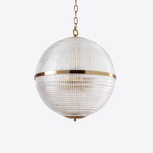 Large clear Parisian - vintage style Holophane pendant lighting - a prismatic glass globe light
