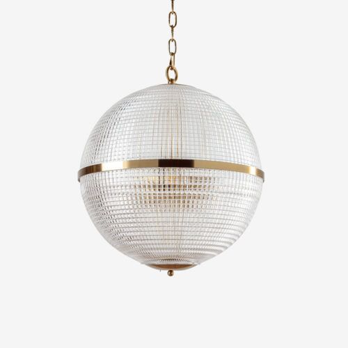 Large clear Parisian - vintage style Holophane pendant lighting - a prismatic glass globe light