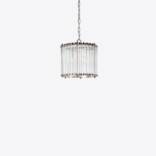 Small Monza chandelier in nickel silver - small drum chandelier with a nickel finish and clear glass tubes