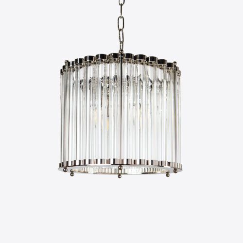 Small Monza chandelier in nickel silver - small drum chandelier with a nickel finish and clear glass tubes