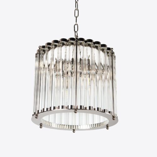 Small Monza chandelier in nickel silver - small drum chandelier with a nickel finish and clear glass tubes