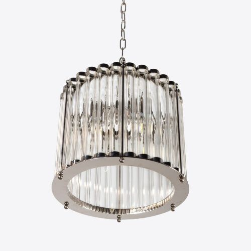 Small Monza chandelier in nickel silver - small drum chandelier with a nickel finish and clear glass tubes