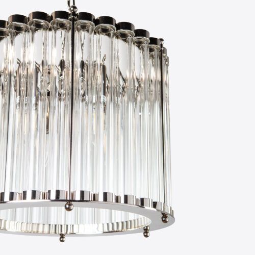 Small Monza chandelier in nickel silver - small drum chandelier with a nickel finish and clear glass tubes