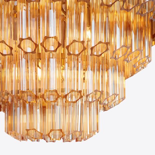 amber yellow tiered chandelier in style of Murano glass