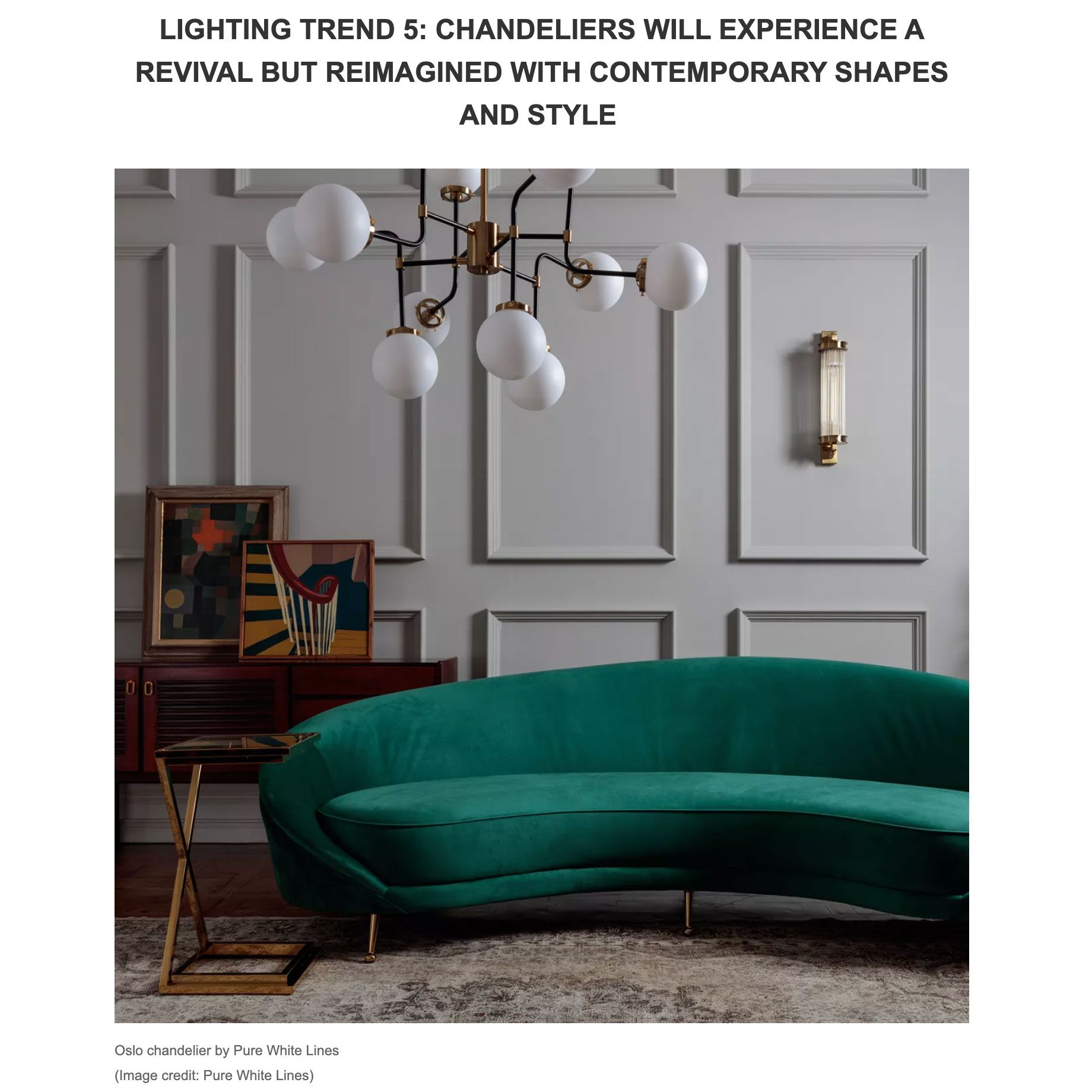 Pure White Lines Oslo sputnik light in Living Etc magazine