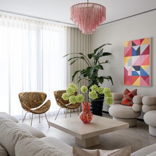 pink Toronto chandelier Michele Atijas interior design Dubai