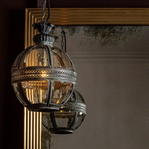 small verdigris bronze Hampstead globe lantern