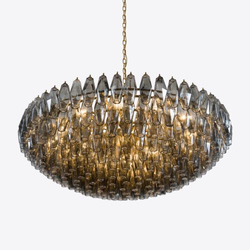 smoked glass tiered chandelier in style of Murano glass