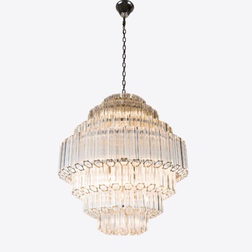 large stairwell chandelier in clear glass