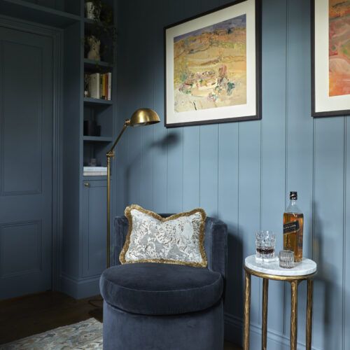 Frank & Faber interior design studio - Victorian renovation project - study design with Pure White Lines drinks table in brass and Carrara marble