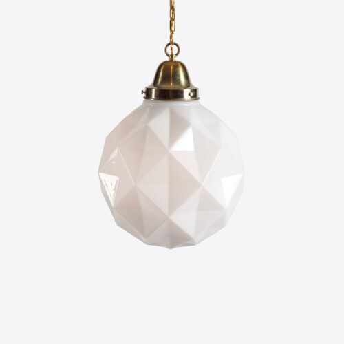 Small Cubist - mid-century inspired brass and opaline glass pendant light