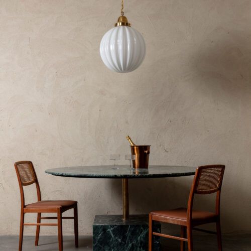 Large Pumpkin pendant in opaline glass and brass - mid-century style ideal for kitchen islands or dining rooms