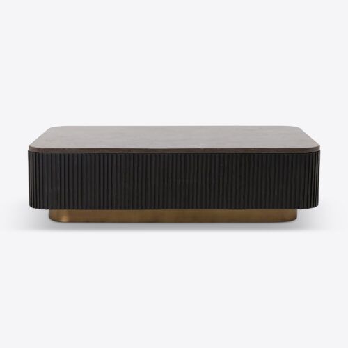 Atticus rectangular ebonised oak coffee table fluted with blue marble