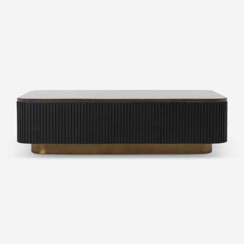 Atticus rectangular ebonised oak coffee table fluted with blue marble