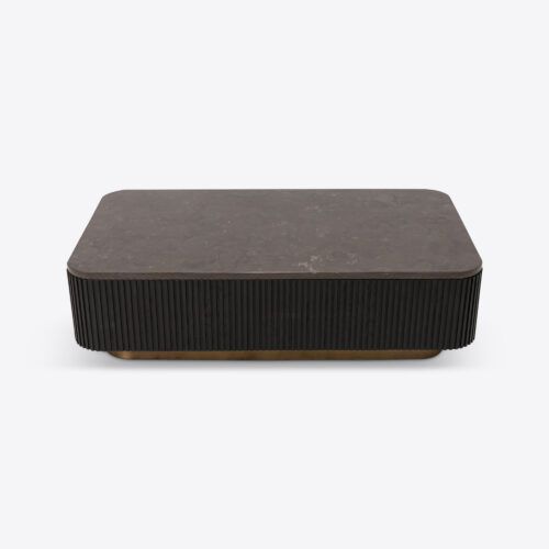 Atticus rectangular ebonised oak coffee table fluted with blue marble