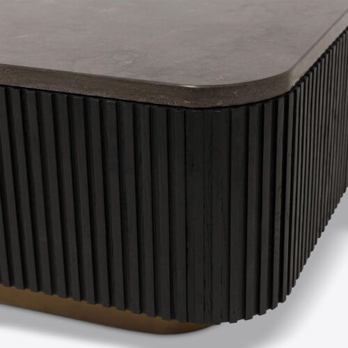 Atticus rectangular ebonised oak coffee table fluted with blue marble