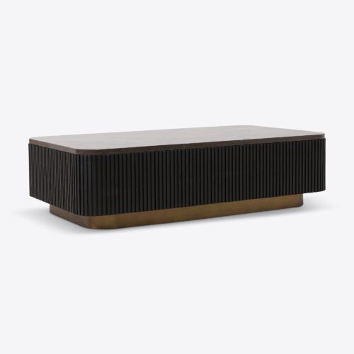 Atticus rectangular ebonised oak coffee table fluted with blue marble