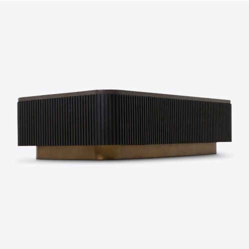 Atticus rectangular ebonised oak coffee table fluted with blue marble