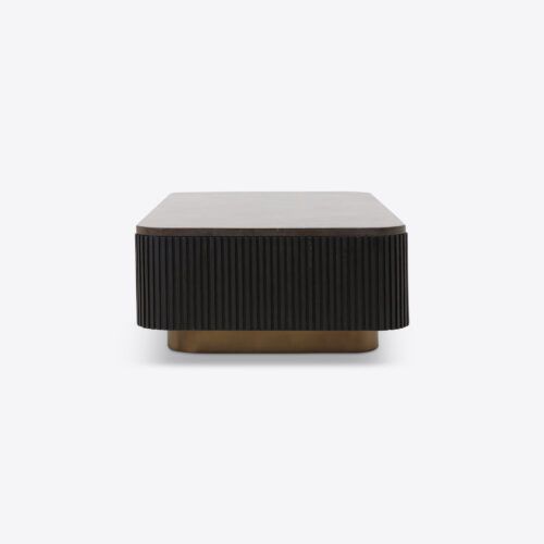 Atticus rectangular ebonised oak coffee table fluted with blue marble