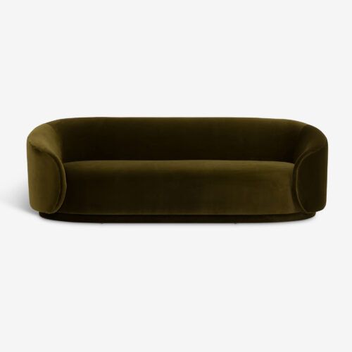 Tokyo curved sofa in moss green velvet mid-century art deco modernist style
