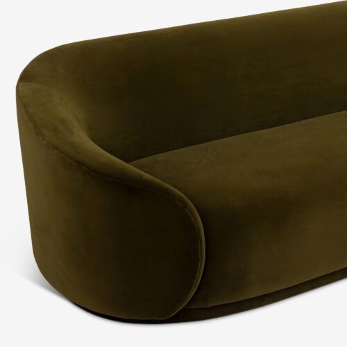 Tokyo curved sofa in moss green velvet mid-century art deco modernist style
