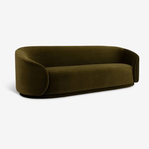 Tokyo curved sofa in moss green velvet mid-century art deco modernist style
