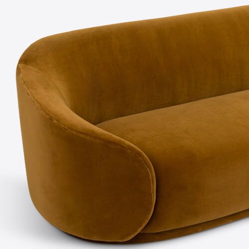 Tokyo curved sofa in mustard yellow velvet mid-century art deco modernist style