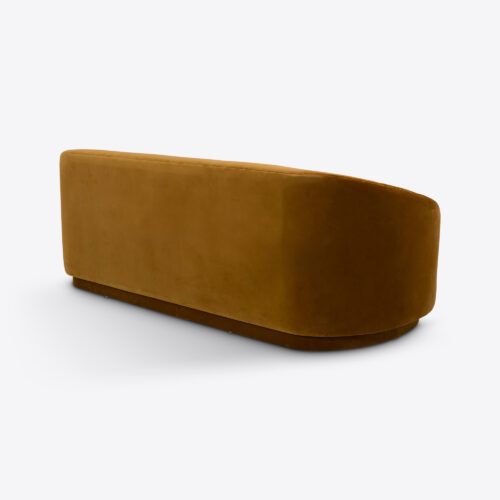 Tokyo curved sofa in mustard yellow velvet mid-century art deco modernist style