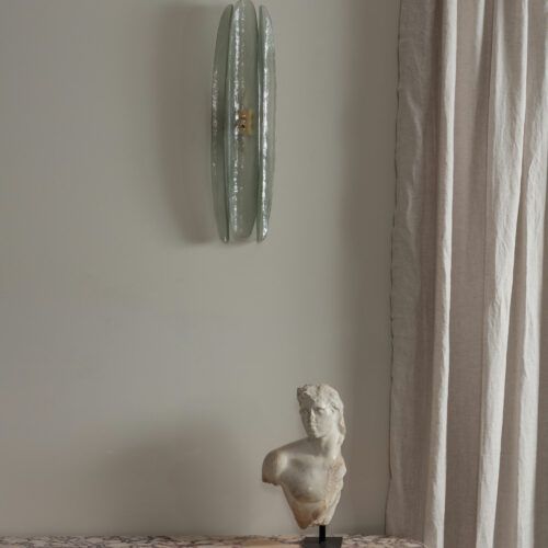 Dahlia sea glass green blue wall light - a long minimal design based on an original mid-century sconce - suitable for bathroom use
