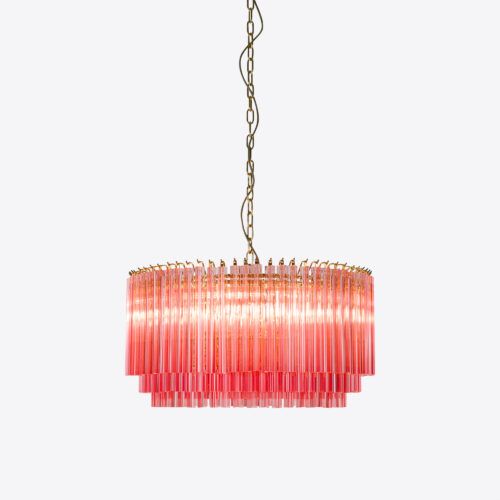 Medium Pink Amaro - pink drum chandelier in mid-century Murano glass style