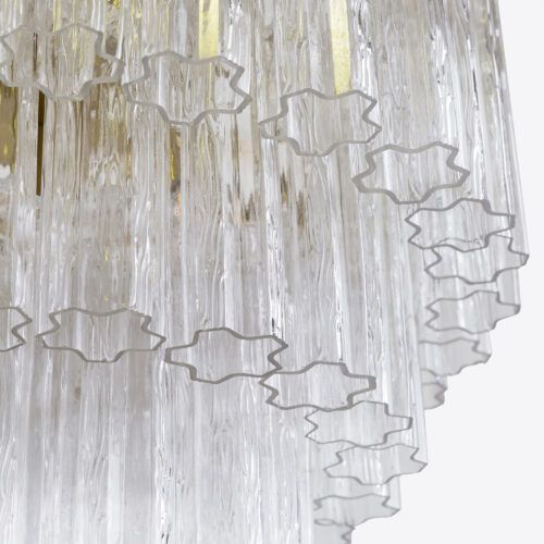 Treviso mid-century inspired tiered glass chandelier in clear smoked quartz or pink glass
