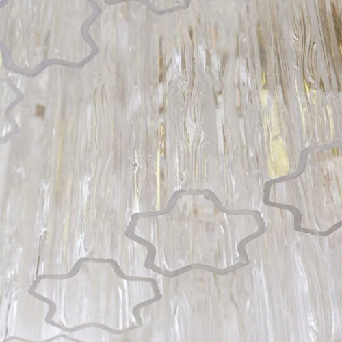 Treviso mid-century inspired tiered glass chandelier in clear smoked quartz or pink glass