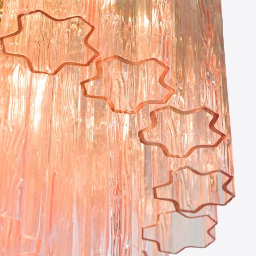 Treviso mid-century inspired small tiered glass chandelier in clear smoked quartz or pink glass