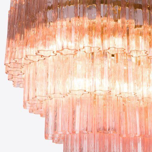 mid-century inspired dining chandelier in smoked quartz pink or clear glass