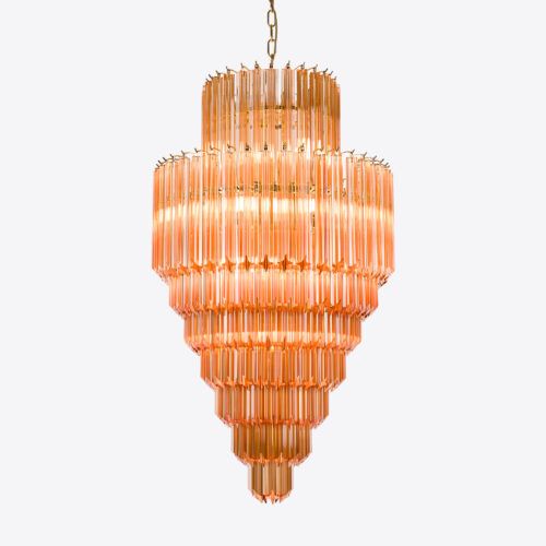 mid-century Murano inspired chandelier in vibrant pink or amber glass