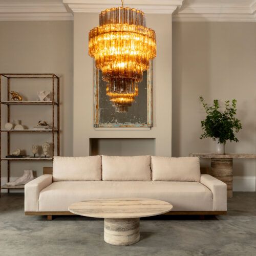 Argent travertine console table and coffee table in livingroom