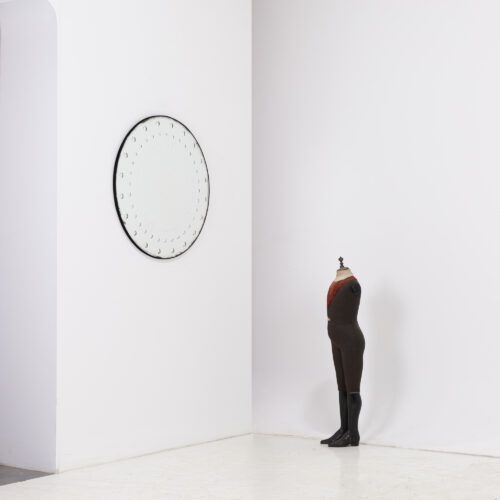 Fontaine round aged bistro mirror with rivets