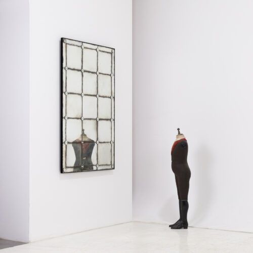 Chateaux rectangular bistro mirror with aged glass and decorative rivets