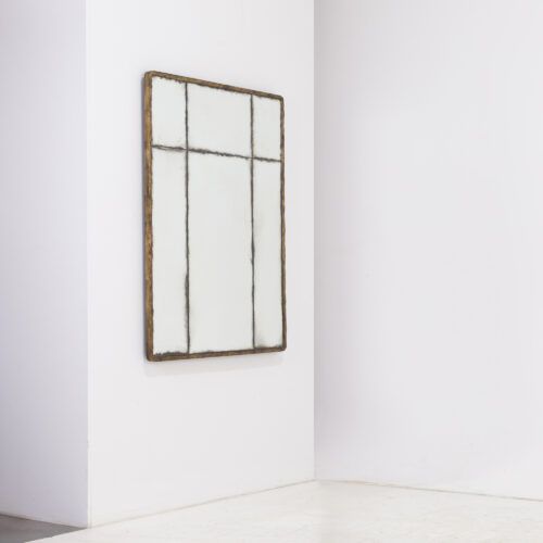 Bruges 100 x 130 mirror with hammed brass frame and aged glass