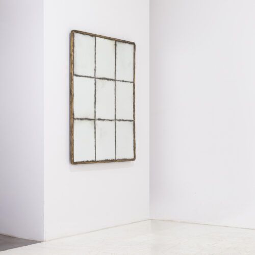 Lyon 100 x 130 mirror with hammed brass frame and aged glass