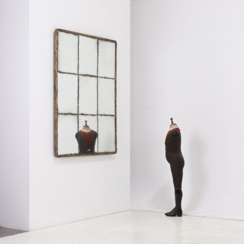 Lyon 100 x 130 mirror with hammed brass frame and aged glass