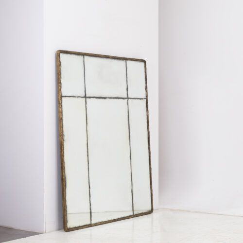 Bruges 125 x 155 mirror with hammed brass frame and aged glass