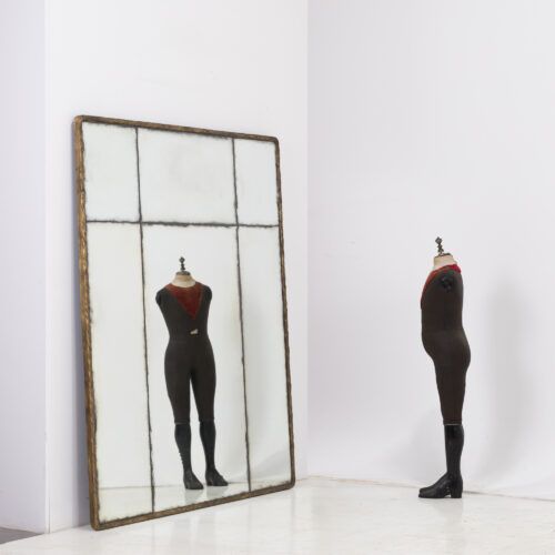 Bruges 125 x 155 mirror with hammed brass frame and aged glass