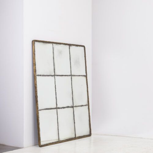Lyon 125 x 155 mirror with hammed brass frame and aged glass