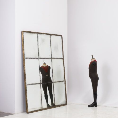 Lyon 125 x 155 mirror with hammed brass frame and aged glass