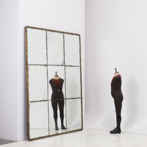 Lyon 135 x 170 mirror with hammed brass frame and aged glass