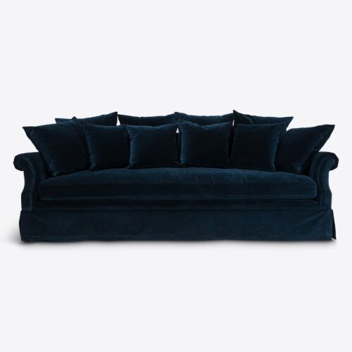 Nia sofa blue velvet traditional skirt sofa